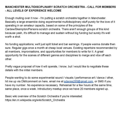 a scratch orchestra in Manchester Open Call