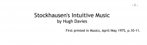 Stockhausen&#039;s Intuitive Music by Hugh Davies