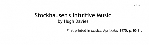 Stockhausen&#039;s Intuitive Music by Hugh Davies