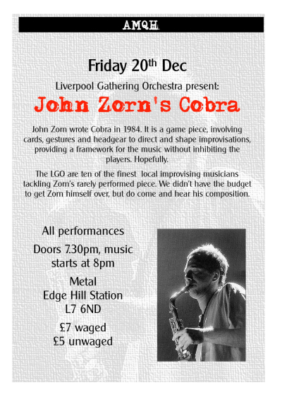 Liverpool: AMQH presents John Zorn&#039;s Cobra 20.12.2024