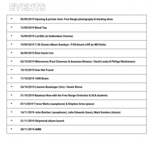 Canterbury - Free Range, events page Autumn 2019